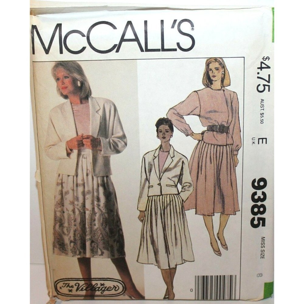 McCalls Sewing Pattern‎ 9385 Misses Jacket Blouse Skirt Size 8